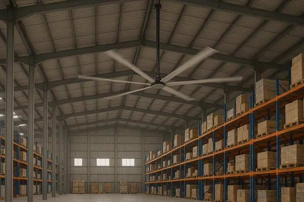ventilateur hvls dans un grand entrepôt
